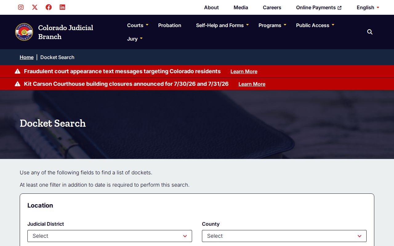 Denver County court dockets Colorado Judicial Branch search