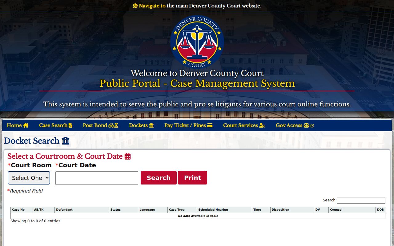 Denver County court dockets courtroom and date search