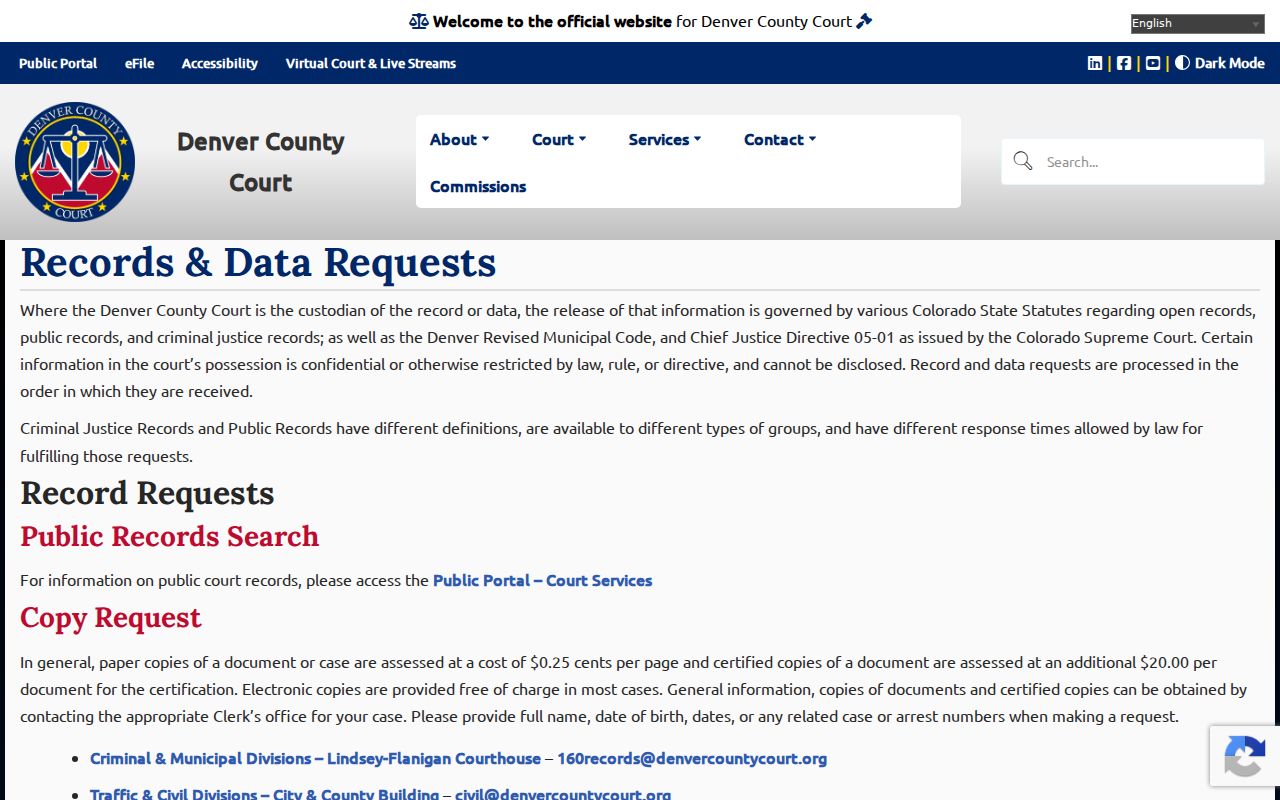 Denver County court records and data request information