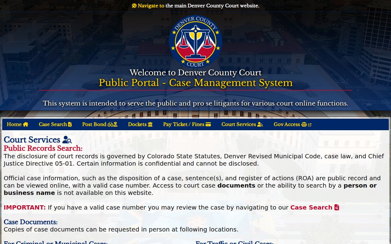 Denver County court records public court services page