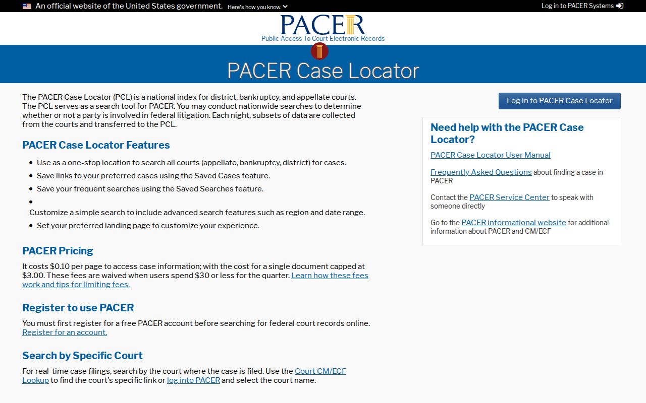 Denver County District Court PACER Case Locator federal distinction