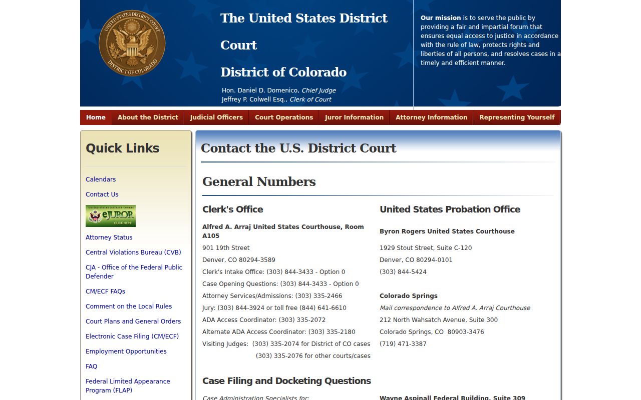 Denver County District Court federal District of Colorado contact distinction