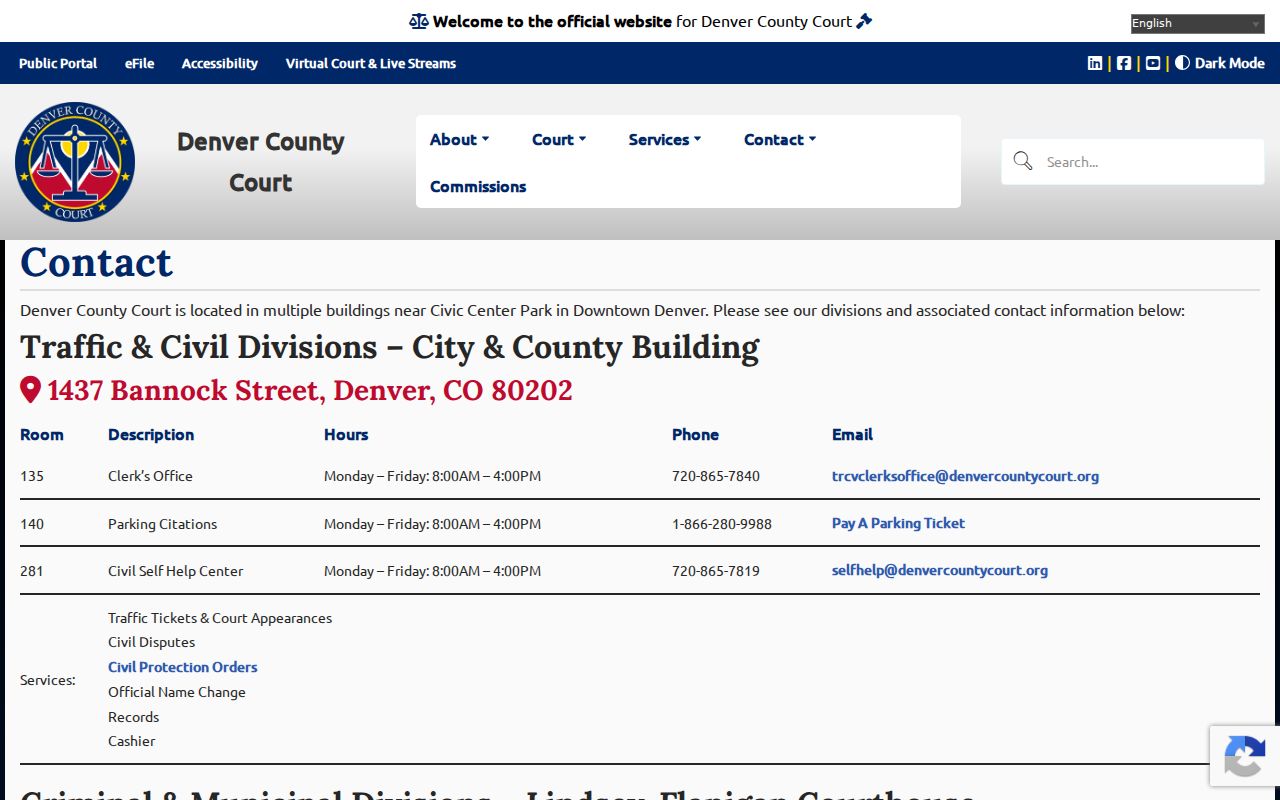 Denver County court records contact page