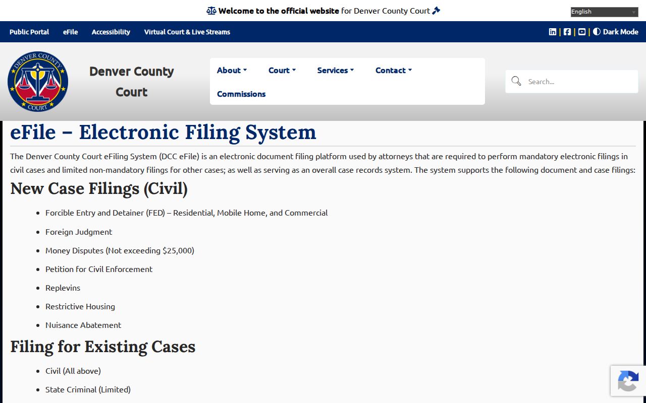 Denver County court records eFile access