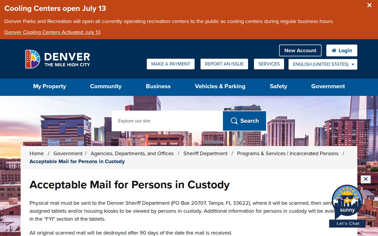 Denver County inmate records mail rules