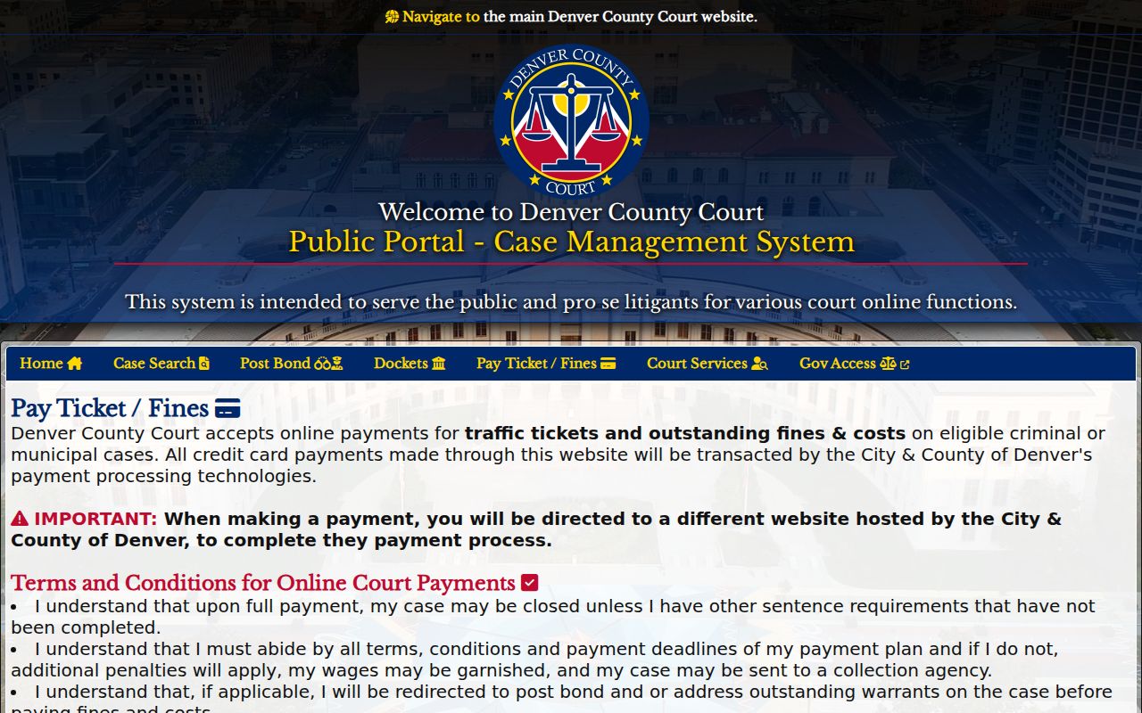 Denver County traffic court records payment portal