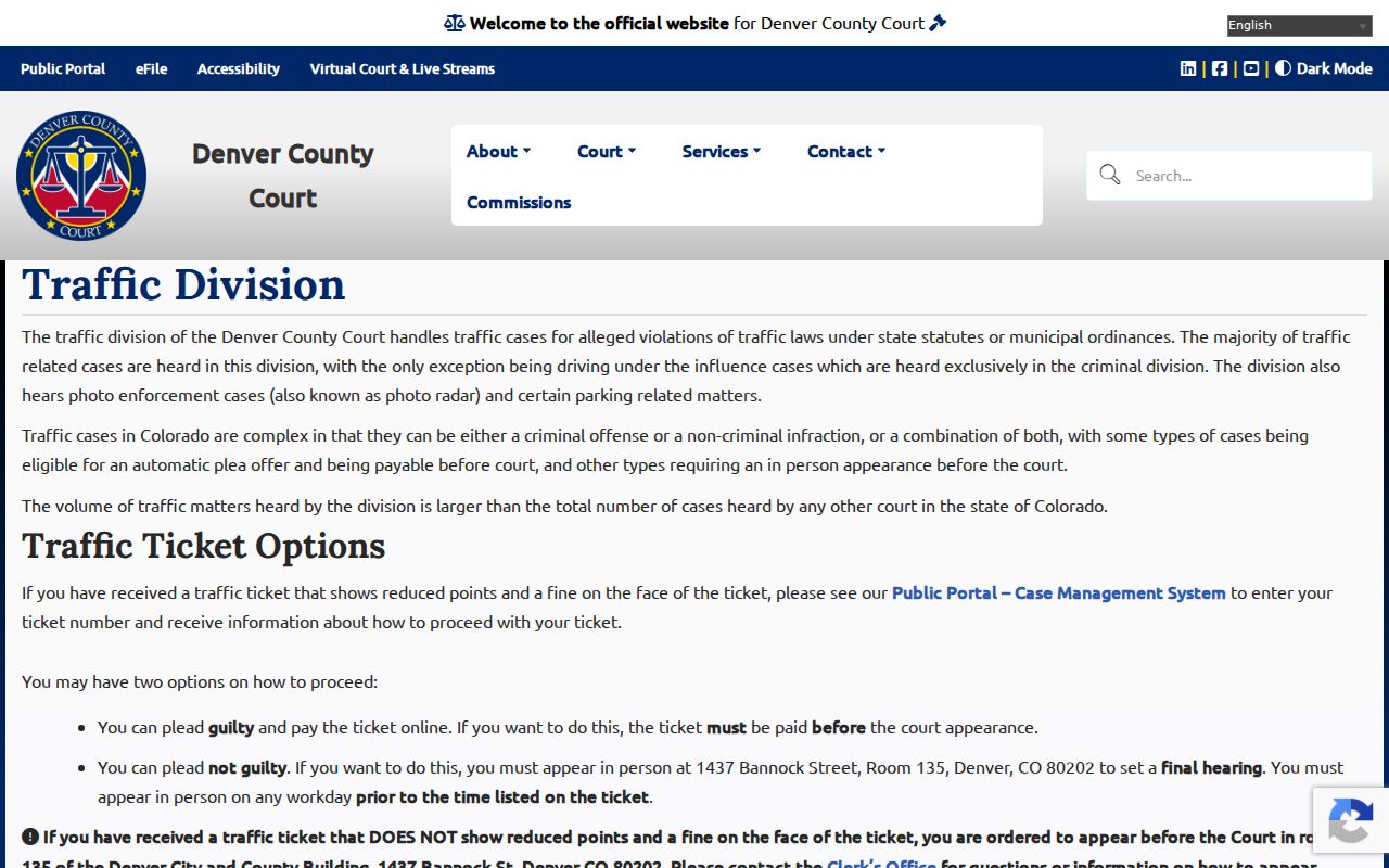 Denver County traffic court records traffic division