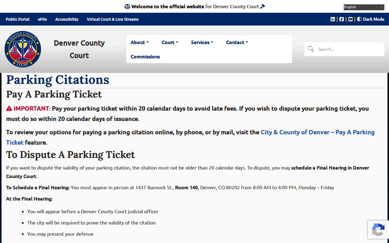 Denver County traffic court records parking division