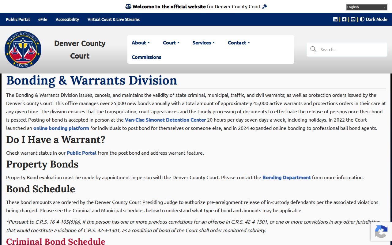 Denver County warrant search bonds and warrants division