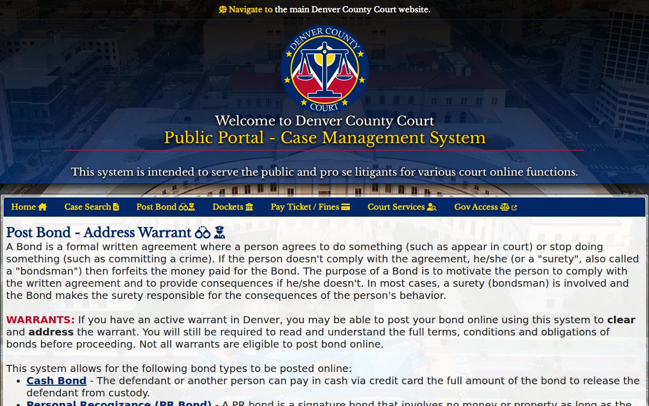 Denver County warrant search post bond address warrant fields